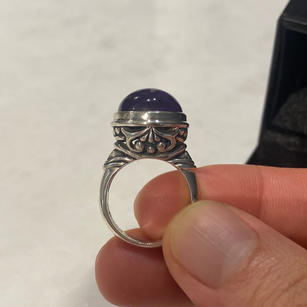 Ornate Amethyst Cabochon Ring in Sterling Silver
